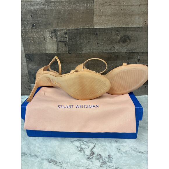 Stuart Weitzman Women's 9.5M Nudistsong Adobe Patent Leather Heel Sandals LB4-17 - Picture 5 of 6